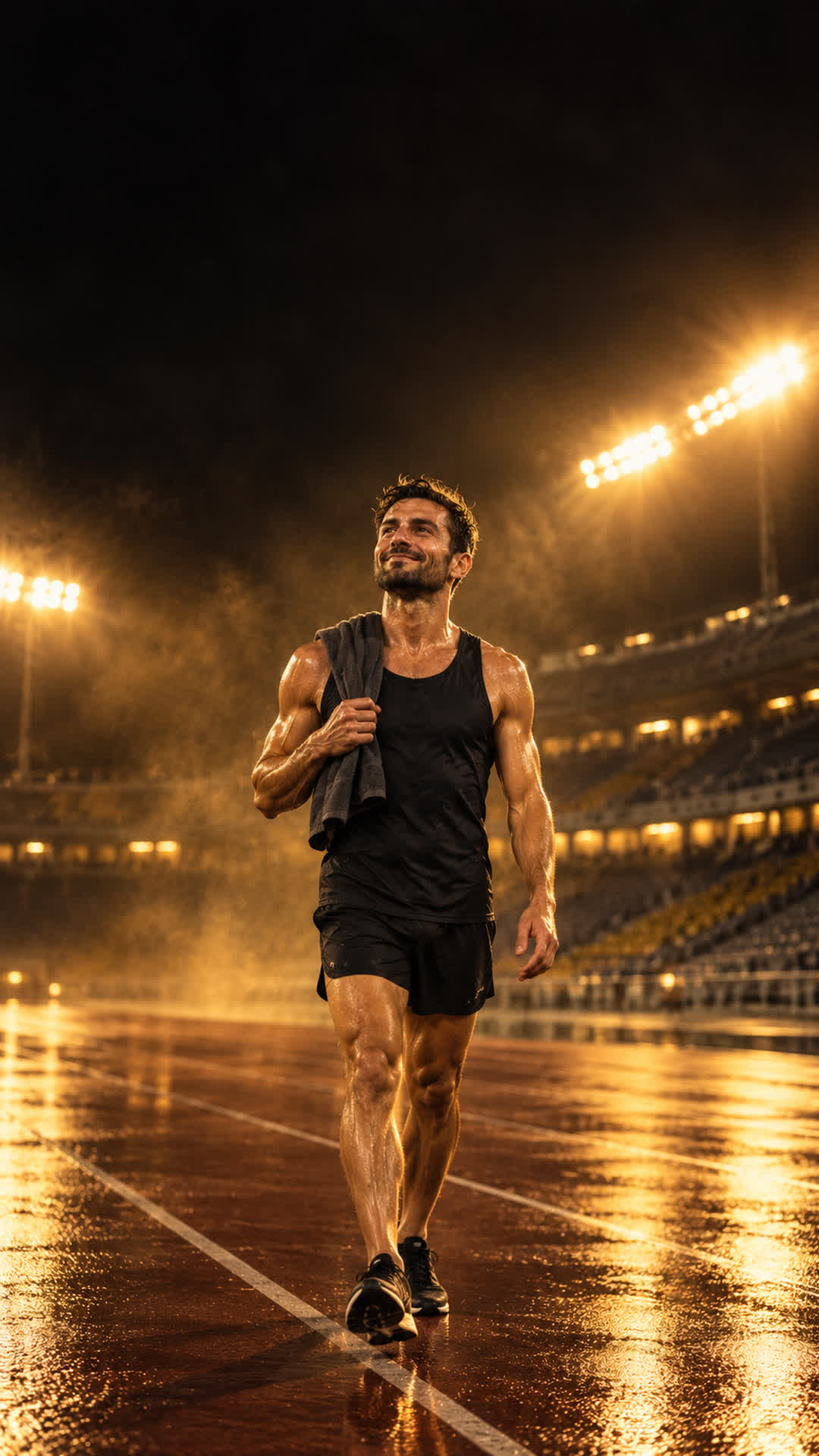 Dopo la finale, sulla pista ancora illuminata, con un sorriso tranquillo